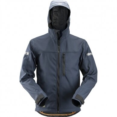 AllroundWork striukė su kapišonu Softshell SNICKERS WORKWEAR, tamsiai mėlyna