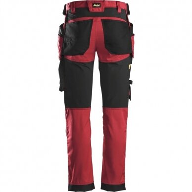 Darbinės kelnės iš tampraus audinio, su kabančiomis kišenėmis SNICKERS WORKWEAR AllroundWork, raudonos 3