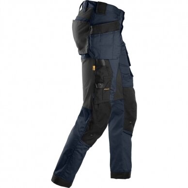 Darbinės kelnės iš tampraus audinio, su kabančiomis kišenėmis SNICKERS WORKWEAR AllroundWork, tamsiai mėlynos 1