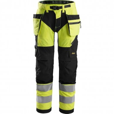 Darbinės kelnės su kabančiomis kišenėmis Hi-Vis FlexiWork SNICKERS WORKWEAR, klasė 2