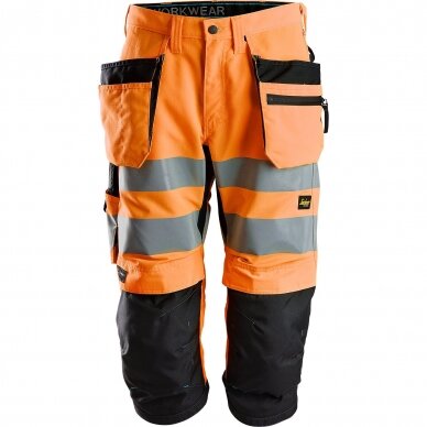 Darbinės pusilgės kelnės su kabančiomis kišenėmis  LiteWork Hi-Vis  SNICKERS WORKWEAR, klasė 2