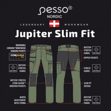 Darbo kelnės Pesso Jupiter  KD175Z Fit Slim 175Z, žalios 9