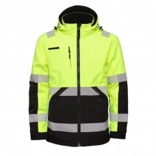 Šilta gerai matoma Softshell BoSafety WJ-VALENCIA-C2-0402 striukė, geltona / juoda