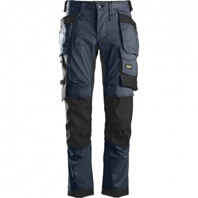 Darbinės kelnės iš tampraus audinio, su kabančiomis kišenėmis SNICKERS WORKWEAR AllroundWork, tamsiai mėlynos 4